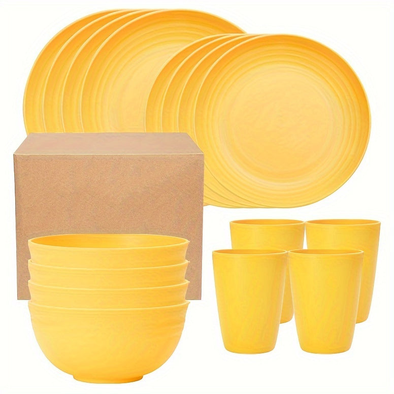 Plastic Dinnerware Set Microwave Dishwasher Safe Sturdy and Versatile for Everyday Use 16 Pieces