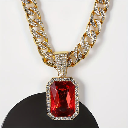 Hip Hop Punk Ruby Pendant Necklace with Rhinestones for All