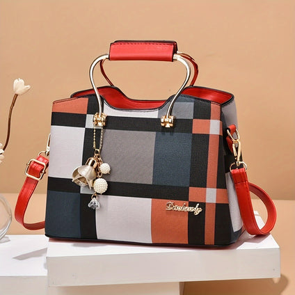 Plaid Pattern Handbag For Women, Multi Layer Crossbody Bag, Fashion Top Handle Purse