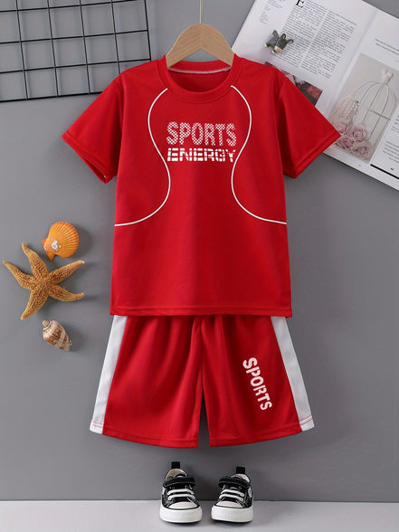 Sports Energy Print Boys 2-Piece Athletic Outfit Set: Quick Dry Summer Clothes