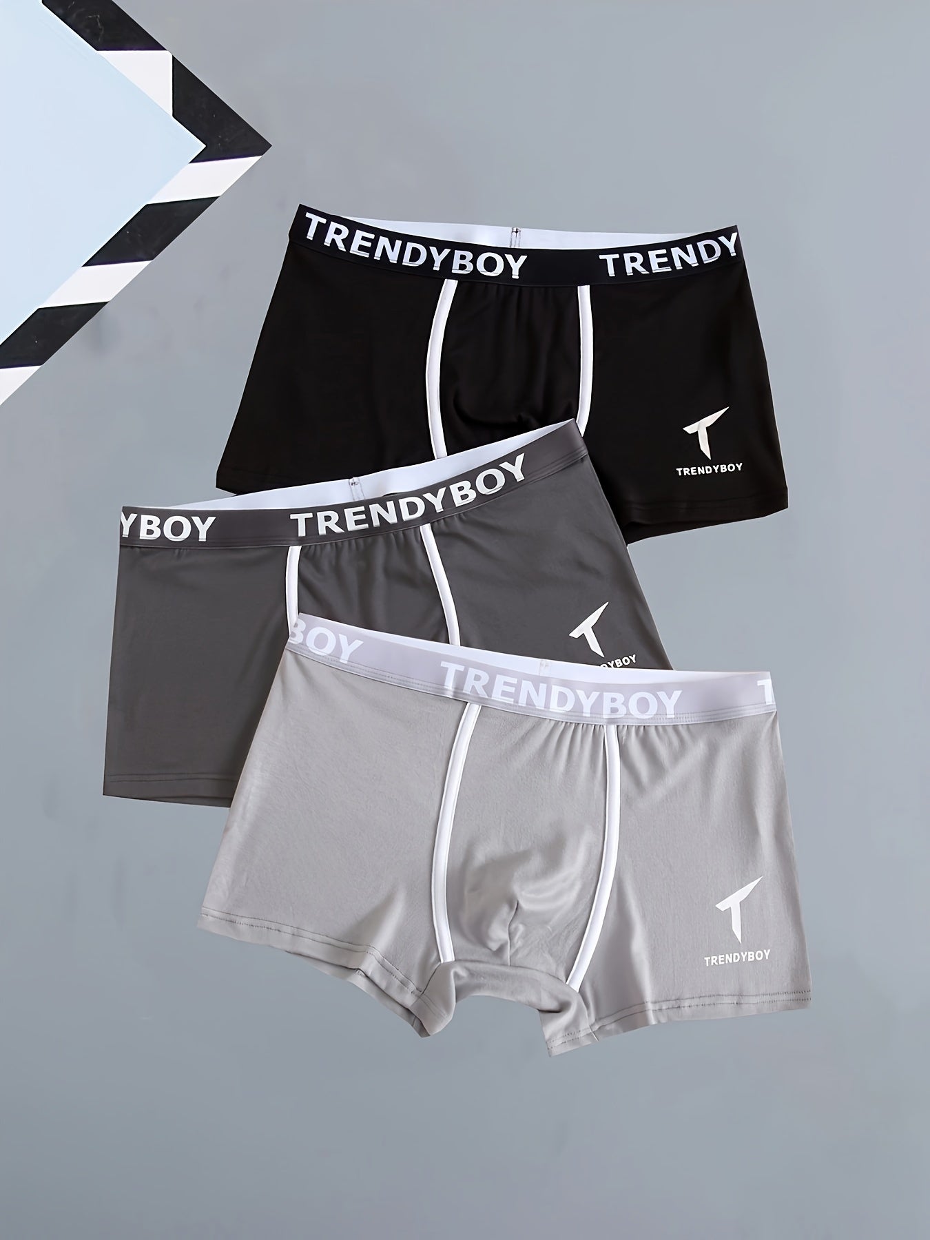 3PCS Men's Cotton Solid Color Comfortable Boxer Briefs - Fashion Letter Print, Sports Breathable Men's Underwear