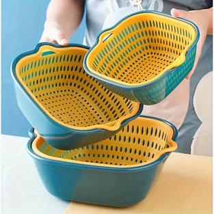 3pcs Drain Basket Three-piece Set Multifunctional Plastic Kitchen Drip Washing Basket Six-piece Set Double-layer Fruit and Vegetable Basket Vegetable Basket