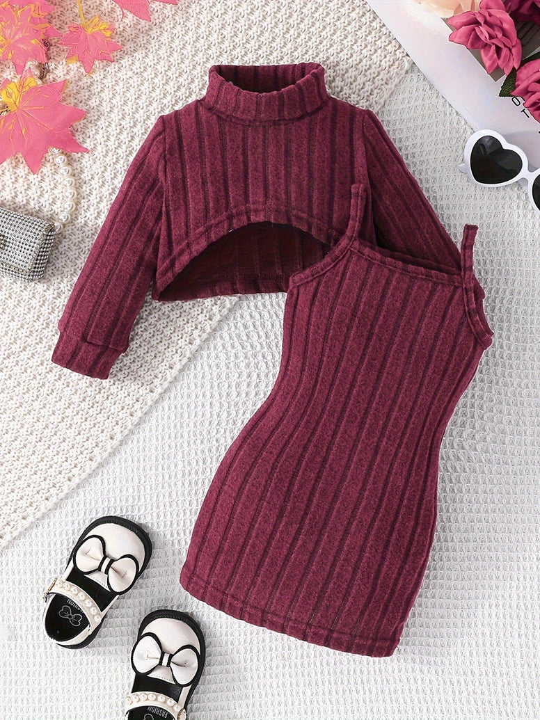 Baby Girl Casual Fashion Two-Piece Set: Long-Sleeved Top and Suspender Skirt Combination Set