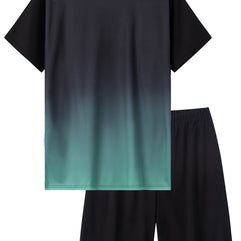 Boys 2-Piece Summer Activewear Set: Gradient Outfit for Outdoor Fun