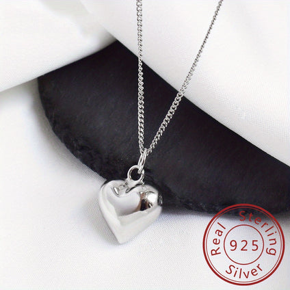 925 Sterling Silver Simple 3D Heart-Shaped Pendant Necklace Personality Love Collarbone Chain Gift Girlfriend Jewelry Accessories