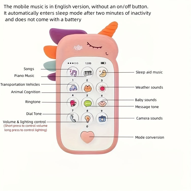 هاتف الطفل لعبة الموسيقى صوت وحيد القرن الهاتف ألعاب النوم