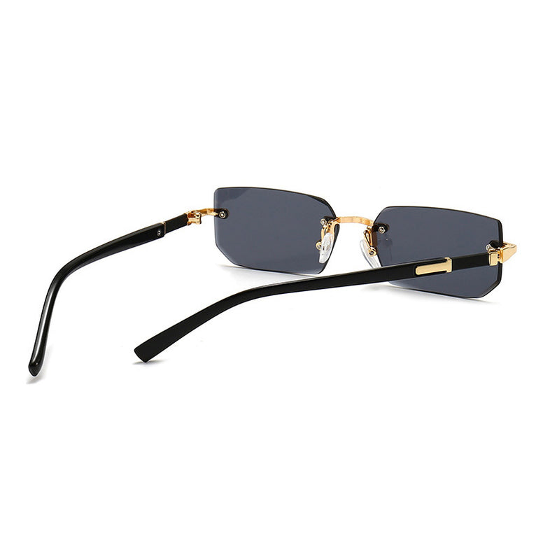 Vintage Stylish Rimless Gold Frame Black Hip Hop Sunglasses for Men