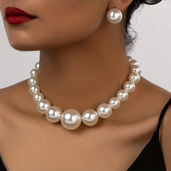 Elegant Temperament Ball Shape Creamy White Acrylic Pearl Jewelry Set: Perfect for Holiday Weddings