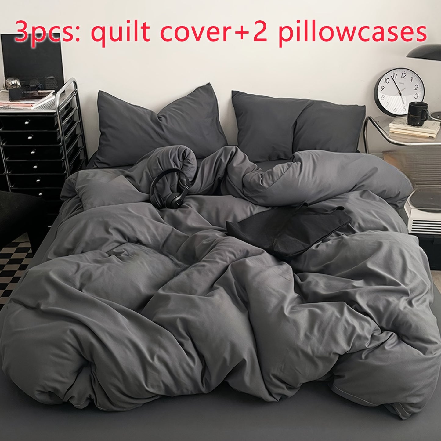 Elegant Solid Color Brushed Polyester Duvet Cover Set