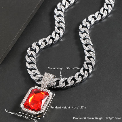 Hip Hop Punk Ruby Pendant Necklace with Rhinestones for All