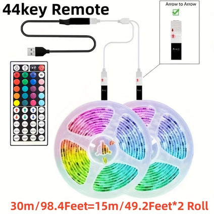 شريط إضاءة ليد 1-30 متر RGB 5050 شاشة تلفاز سطح المكتب بإضاءة خلفية متغير الألوان 44key الأشعة تحت الحمراء للتحكم عن بعد ديكور غرفة النوم USB DC5V موفر للطاقة إضاءة حفلات المهرجان إضاءة ليلية ليد (جهاز تحكم عن بعد يشمل بطارية)