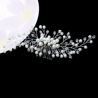 1pc Silvery Headwear Elegant Wedding Bride Crystal Hair Comb Faux Pearl Bright Headdress Hair Accessory