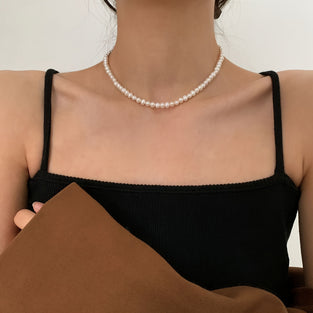 French White Imitation Pearl Beaded Necklace Cute Clavicle Necklace Simple Style Make Your Call Match Daily Outfits Party Neck Jewelry