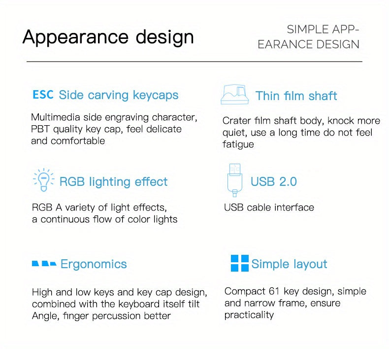 TS91 ميني 60 لوحة مفاتيح مكتب الألعاب: مقاوم للماء ، مضغوط ، RGB الخلفية