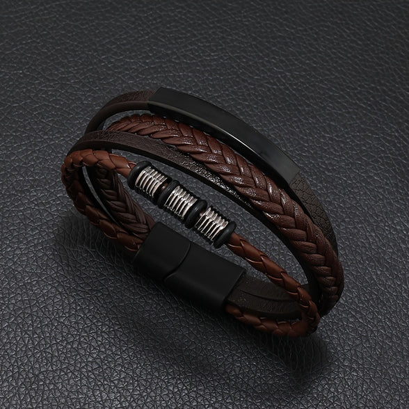 Men's Vintage Woven Multi-Layer Magnetic Buckle Bracelet - Stylish Hand Accessories