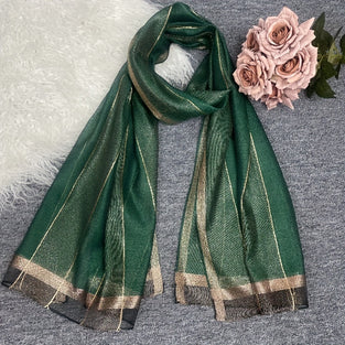 Shimmering Striped Scarf Solid Color Thin Breathable Shawl Casual Sunscreen Head Wrap For Women