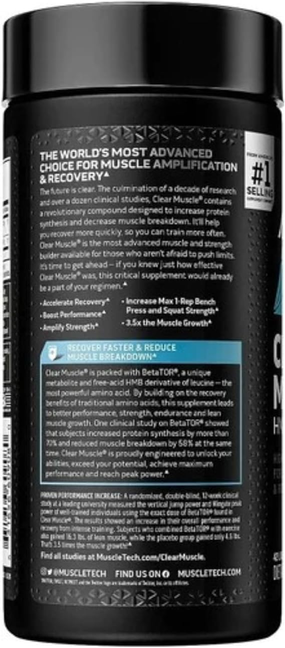 Muscletech HMB Supplements 1000mg Clear Muscle 42 Liquid Softgels Highest Grade HMB for Lean Muscle & Recovery HMB Free Acid Muscle Supplement Help Decrease Muscle Breakdown