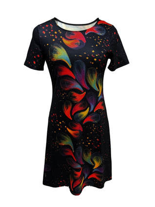 Graphic Print Crew Neck Dress, Casual Short Sleeve Dress For Spring & Summer, Women's Clothing