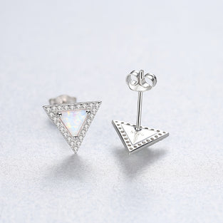 Triangle Opal Stud Earrings Inlaid Zircon 925 Sterling Silver Hypoallergenic Delicate Jewelry For Women Girls Gift 1Pair