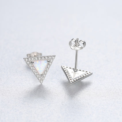 Triangle Opal Stud Earrings Inlaid Zircon 925 Sterling Silver Hypoallergenic Delicate Jewelry For Women Girls Gift 1Pair