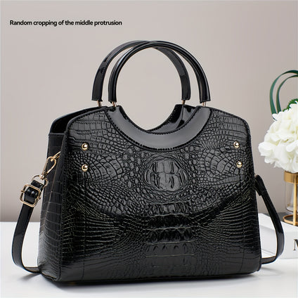 Classic Crocodile Pattern Handbag, 2024 New Fashion Women's Shoulder Bag, Versatile PU Leather Purse For Ladies