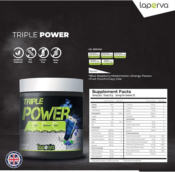 Laperva pre workout powder Triple Power Crazy Cola 300G 30Serv