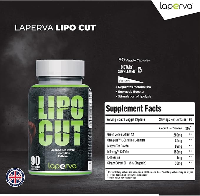 Laperva LIPO Cut Dietary Supplement 90 Veg Capsules Metabolism Booster Fat Burner UK Made