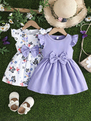 Adorable 2pcs Baby's Bowknot Decor Cap Sleeve Dress - Perfect for Baby Girls in Summer and Holidays