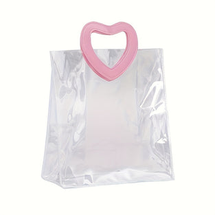 1pc, PVC Transparent Hand-held Gift Bag Festival Event Wedding Gift Bag Packaging Bag Heart-shaped Hand-held Gift Bag, Cheapest Items Available, Sale, Shopping Bag, Party Bag, Birthday Party Gift Bag, Craft Tote Bag, Party Favors