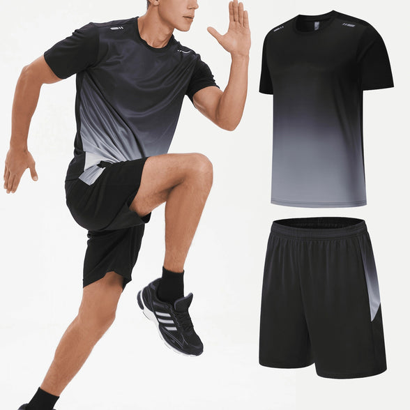 Men's Gradient Sports Set: Quick Dry Ice Silk T-Shirt and Shorts for Running, Basketball, and Fitness