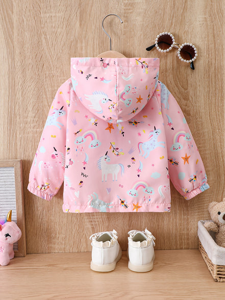 Adorable Cartoon Graphic Hooded Windbreaker