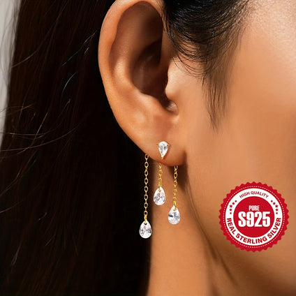 925 Silver Zircon Dangle Earrings  Elegant Hypoallergenic Jewelry