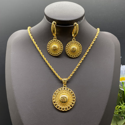 1 Pair Earrings And 1pc Pendant Necklace Set, Round Discs Shaped Jewelry Set, Perfect For Daily Wear Or Party Accessories