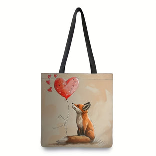 1pc Cute Fox Print Tote Bag, Large Capacity Shoulder Bag, Women's Casual Handbag For Work School Shopping