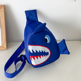 1pc Boy's Cartoon Shark Kids Chest Bag, Nylon Casual Coin Crossbody Bag