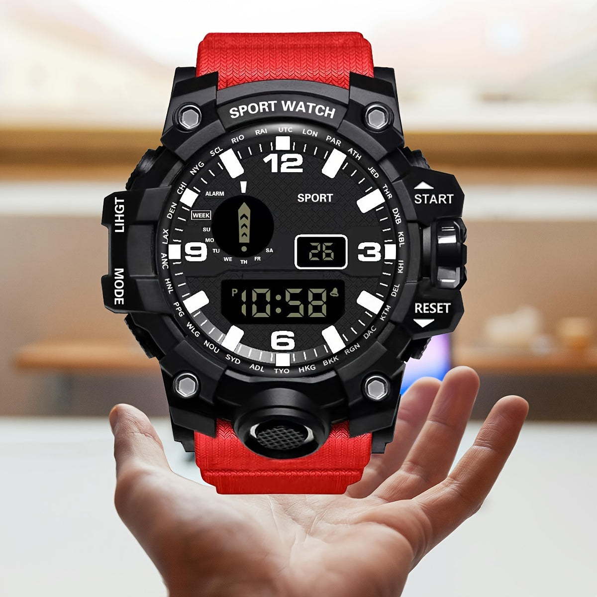 Large Dial Men's Sports Round Digital Backlight Electronic Watch - The Perfect Gift Choice