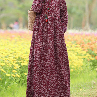 Floral Print Crew Neck Dress, Casual Long Sleeve Comfy Dress For Spring & Fall, Women's Clothing