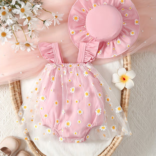 Daisy Dreams: Baby Girls Summer Bodysuit and Sun Hat Set