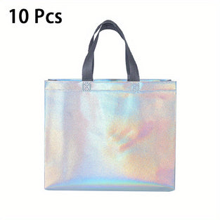 10pcs Holographic Rainbow Gift Bags with Handles for Parties