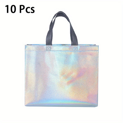 10pcs Holographic Rainbow Gift Bags with Handles for Parties