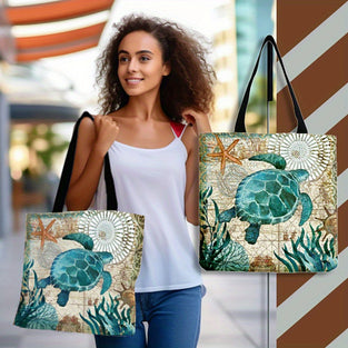 Large Ocean Turtle Tote Bag - Reusable Multipurpose Shoulder Bag for Women - Perfect for Shopping, Travel, and Outdoor Activities