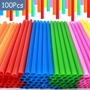 100/200pcs Colorful Plastic Straws Long Disposable Drinking Straw Party Decor Straws, 21.08 Cm Long Straw For Party Decoration