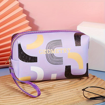 1pc Geometric Pattern Fashionable Cosmetic Bag, Toiletry Bag, Portable Travel Bag, Cosmetic Storage Bag, Party Cosmetic Bag, Supplies Storage Bag, Trendy Toiletries Storage Bag, Mobile Phone Bag, Hand Bag