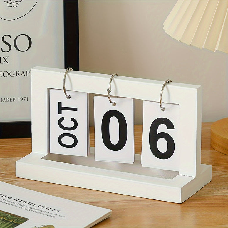 Elegant Wooden Desk Calendar with Bilingual Display in English and Arabic