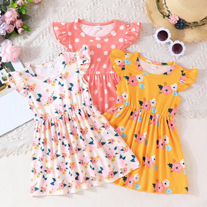 3pcs Baby's Flower Polka Dots Pattern Casual Dress - Adorable Infant Toddler Girls Clothing for Summer