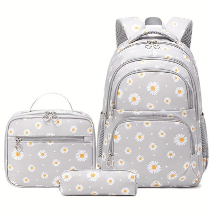 3pcs School Bag Set, Daisy Pattern Backpack, Lunch Bag, Pencil Case Set For Boys Girls, School Season Gift