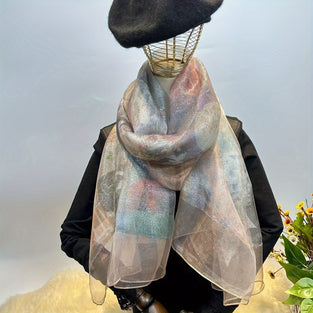 Stylish Shimmering Silk Scarf Elegant Thin Breathable Versatile Neck Scarf Casual Outdoor Sunscreen Inelastic Scarf