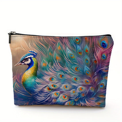 1pc Creative Peacock Printed Cosmetic Bags For Women, Women Handbags Makeup Bag, Girls Wash Bag Toiletry Bag For Short-distance Trip, Lightweight Portable Bag