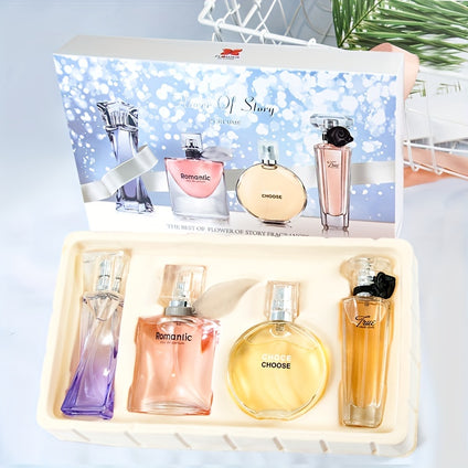 Rose Scented Perfume Gift Set For Women, 4-Piece Liquid Perfume Set With Low Irritation, No Paraben, Perfect For Christmas Gift