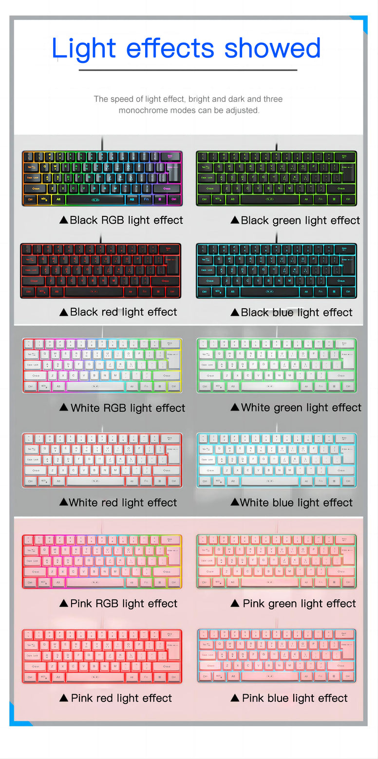 TS91 Mini 60 Gaming Office Keyboard: Waterproof, Compact, RGB Backlit